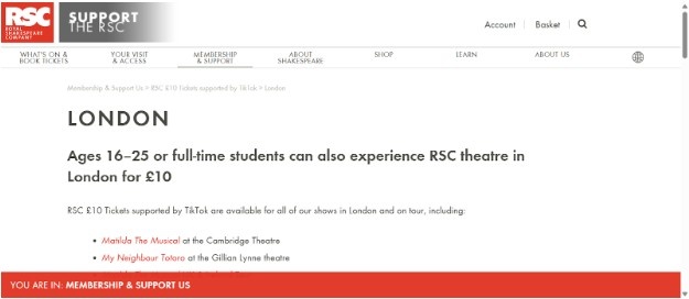 RSC TikTok £10 Tickets